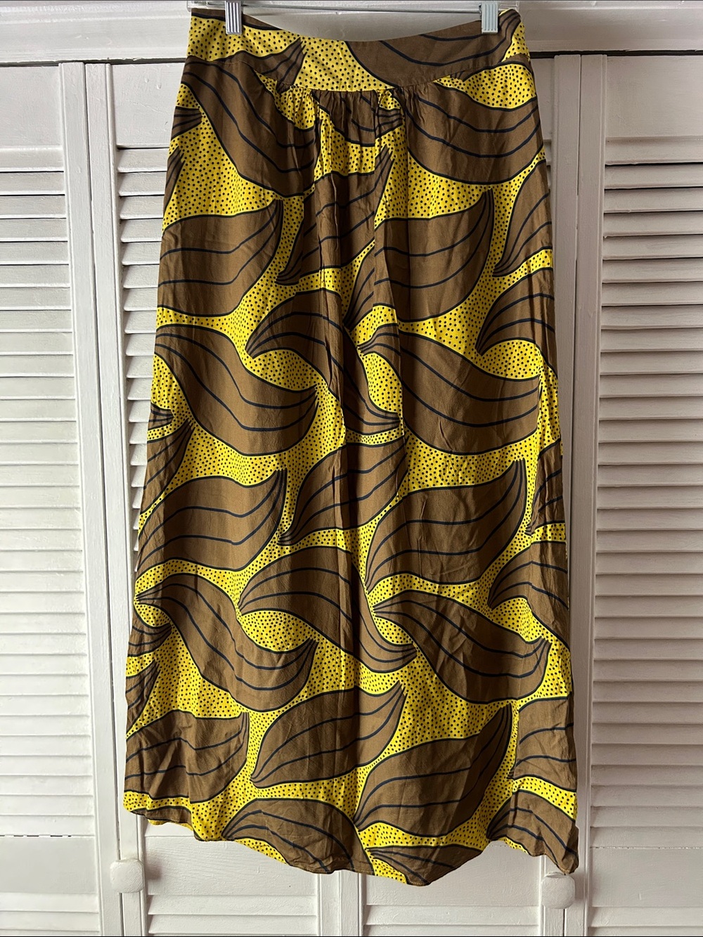 Boden Yellow and Brown Leaf-Print Maxi Skirt
